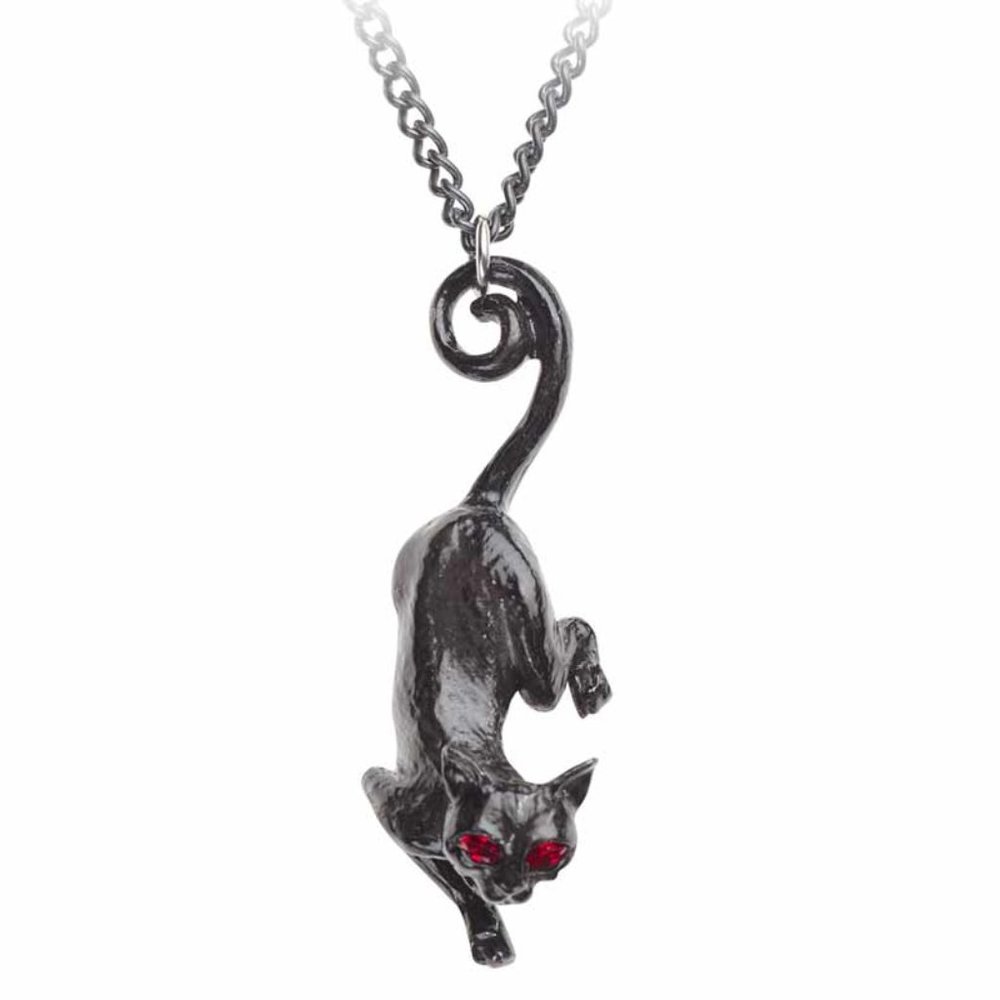 Alchemy Gothic Black Cat Sith Pendant Red Crystal Eyes NWT